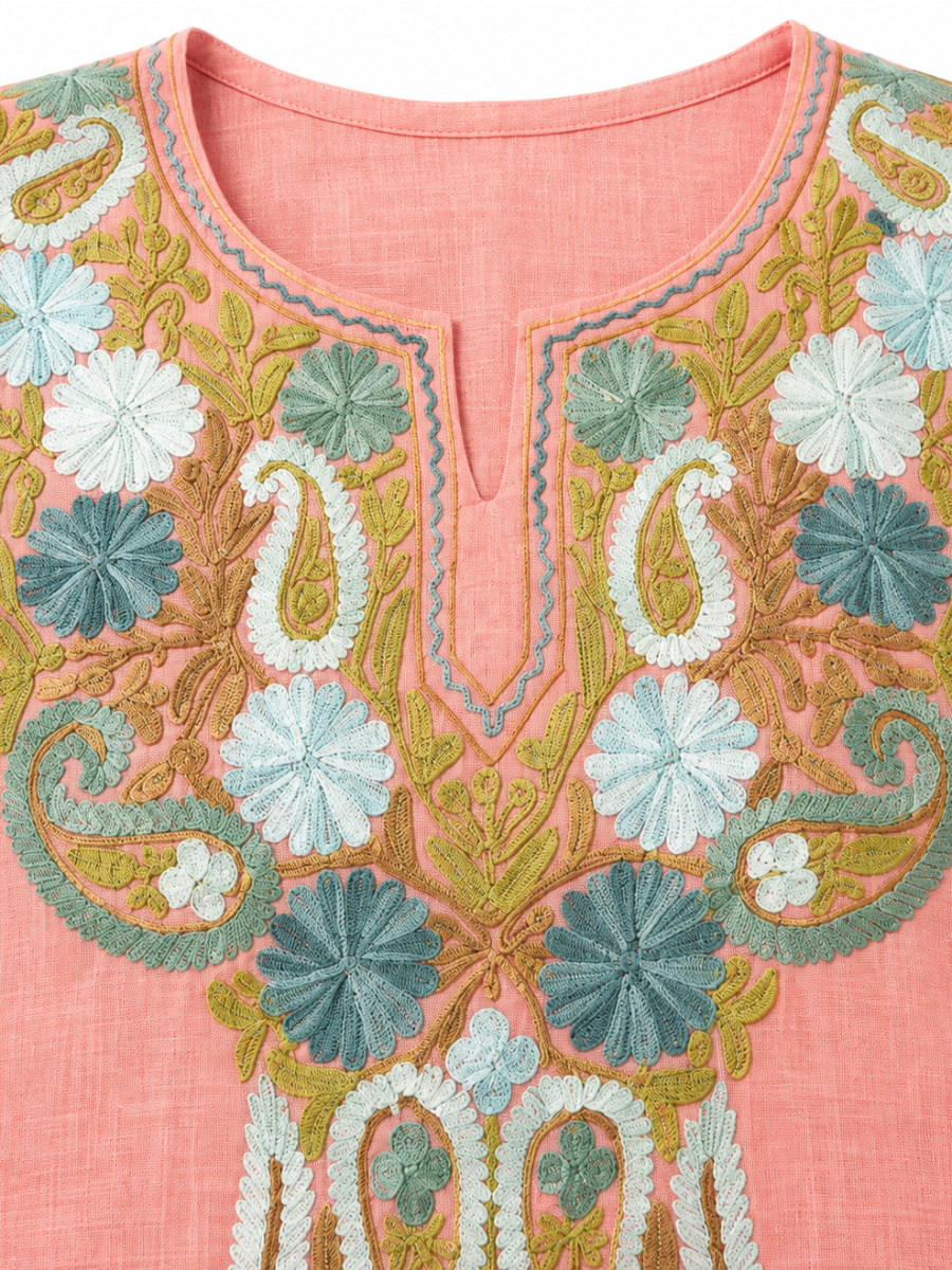 Kashmir Aari cotton Co-Ord Set | Rose Pink